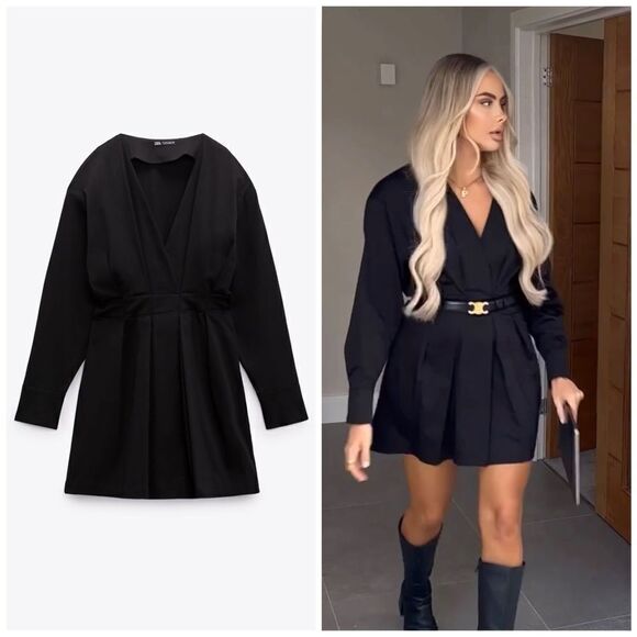 Zara Dresses & Skirts - Zara Poplin Black Dress New